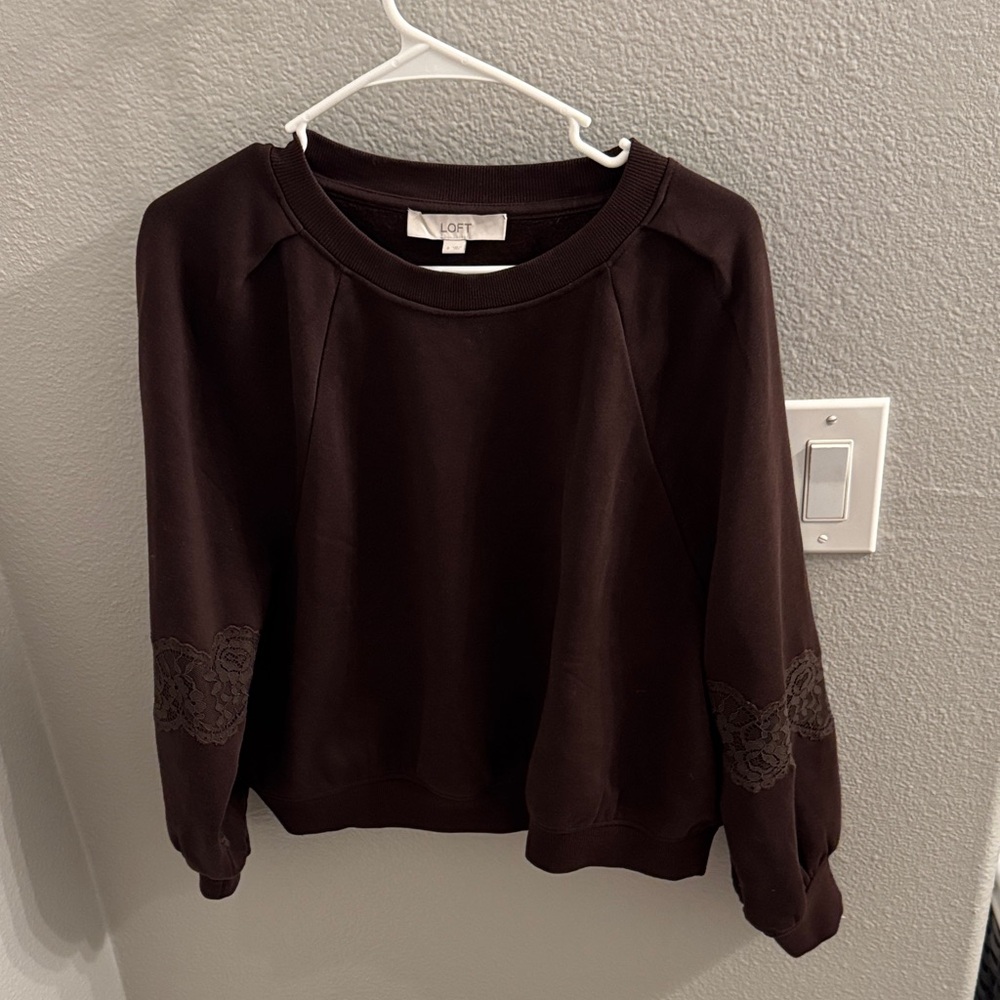 LOFT Dark Sweatshirt with Lace Accents
